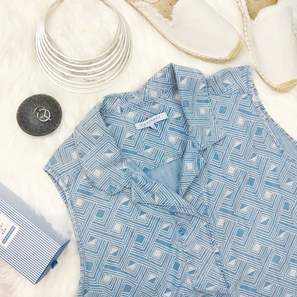 Chambray Sleeveless Geo Shirt Dress